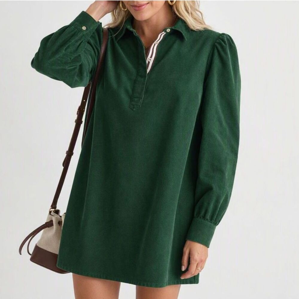 Vineyard Vines Green Corduroy Puff Sleeve Pippa Dress XXS NWOT